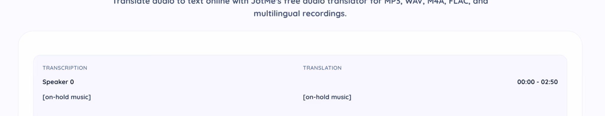 transcription and translation on jotme demo page