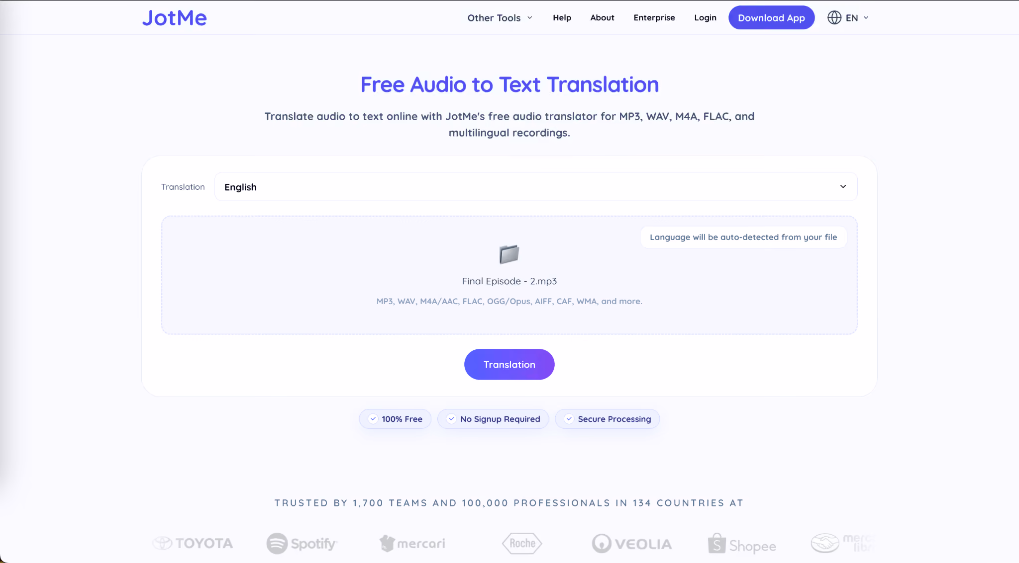 upload audio file jotme