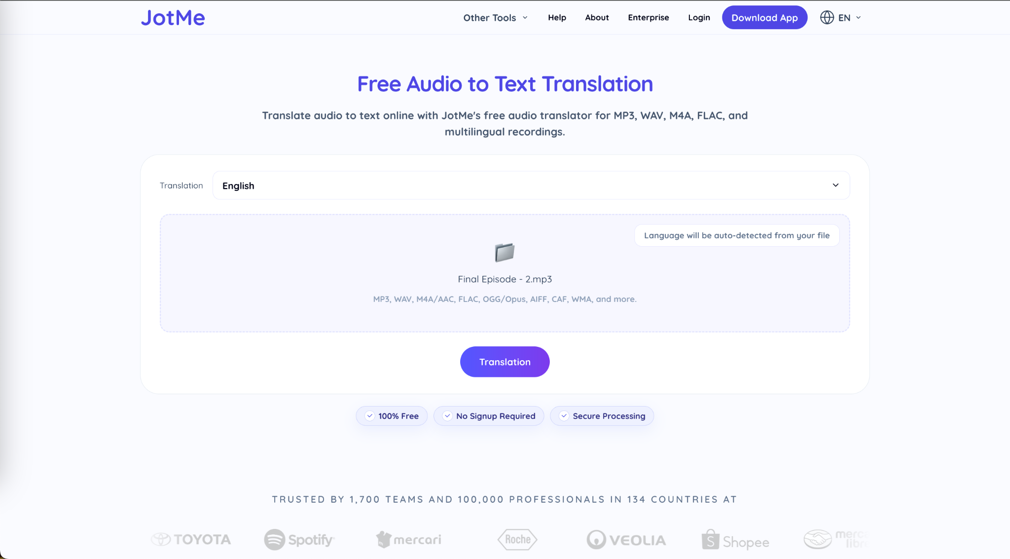 upload audio file jotme