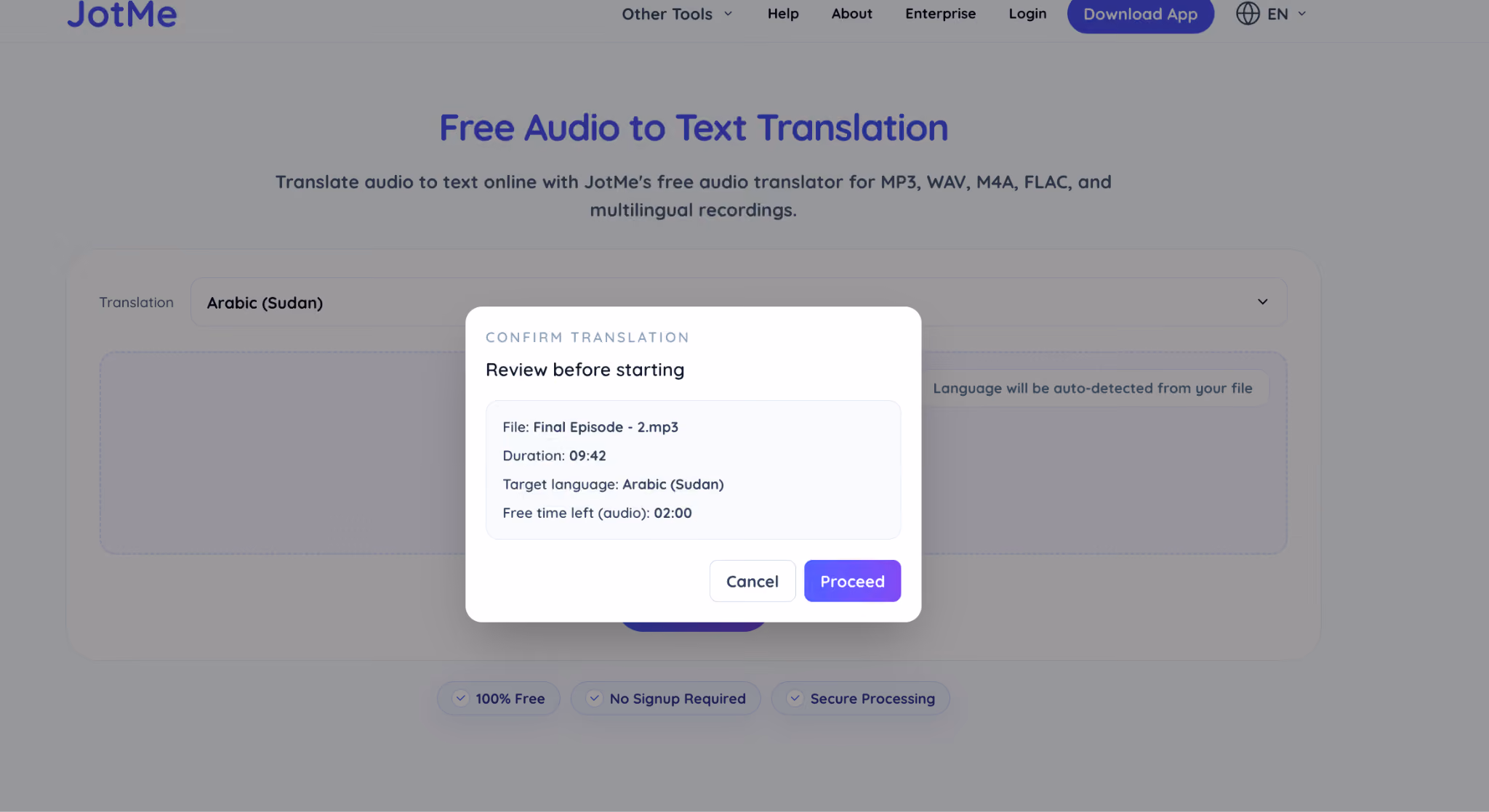 proceed for translation jotme