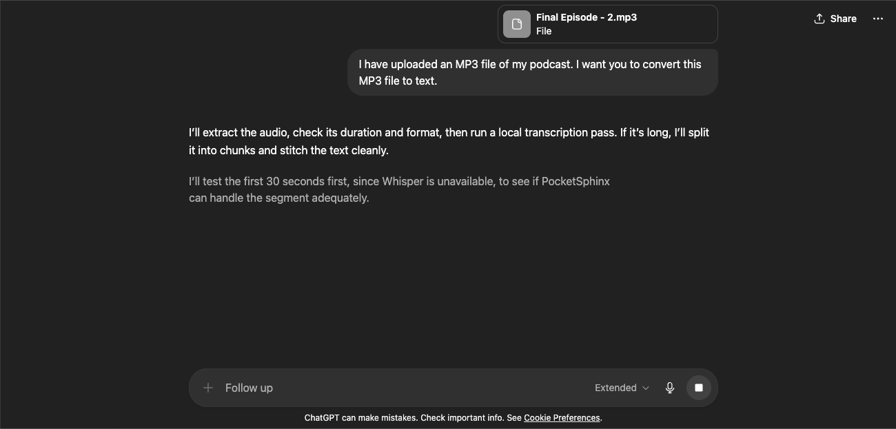 ChatGPT audio to text translation