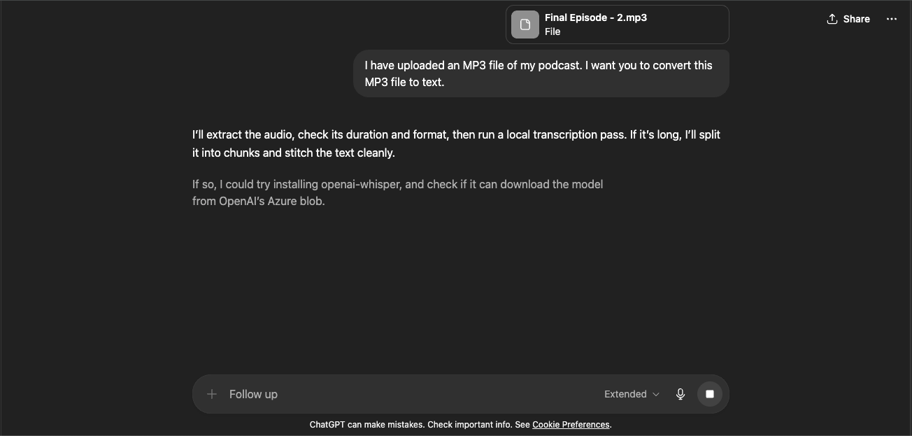ChatGPT transcribe audio file