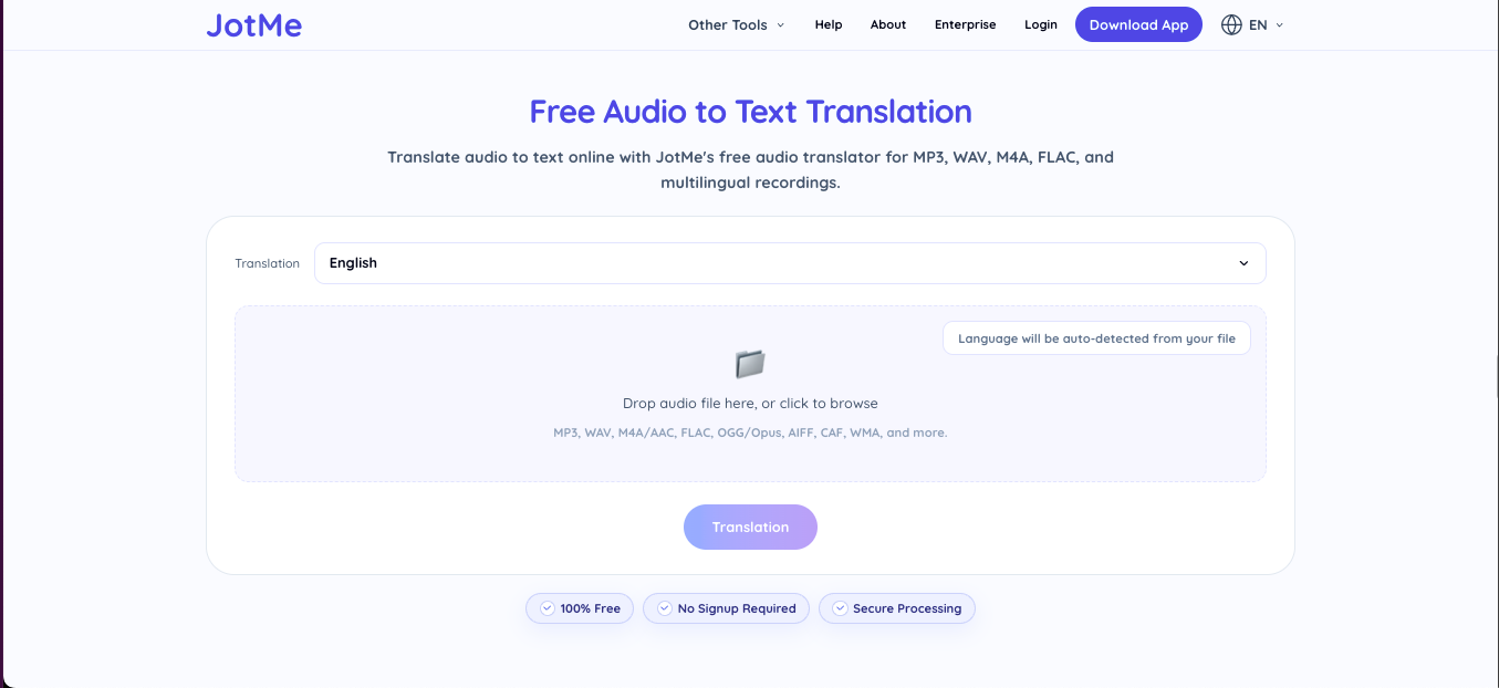 jotme free audio to text translation