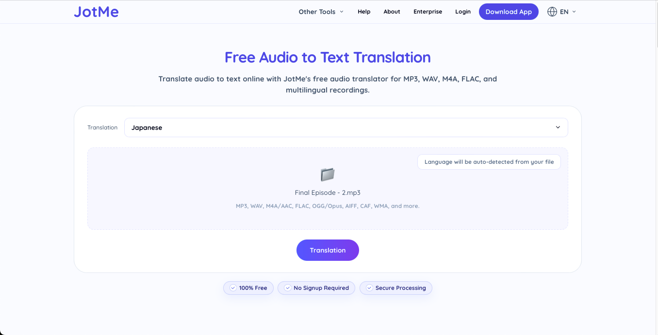 jotme upload the audio file