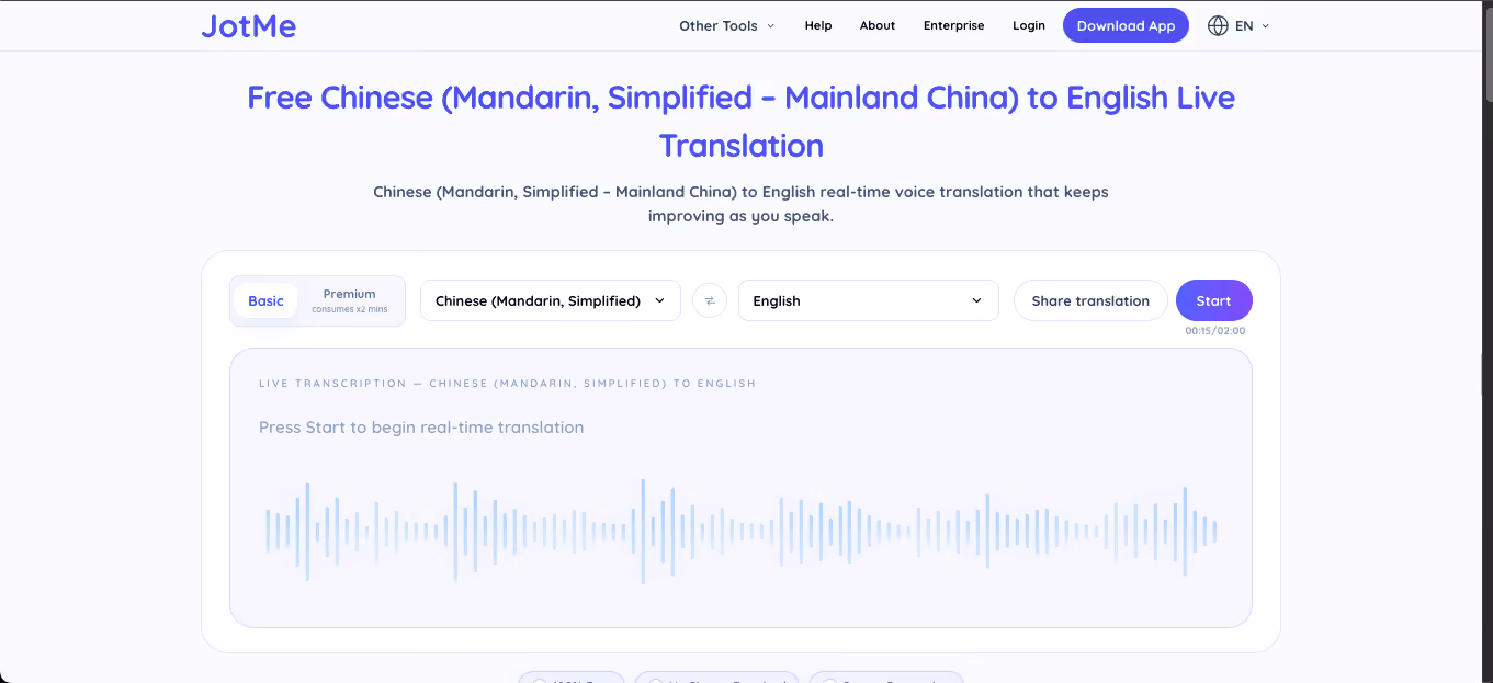 Jotme live translation for chinese to englsih