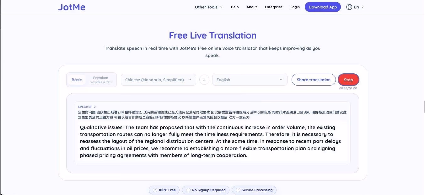 Jotme live translation app