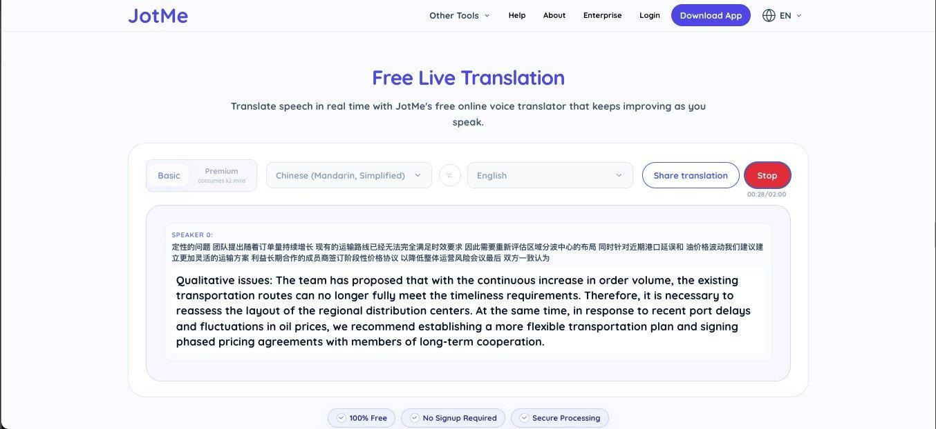 Jotme live translation app