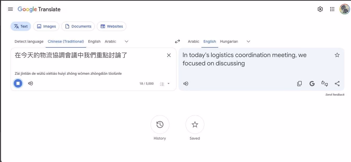 Google translate chinese to english translation