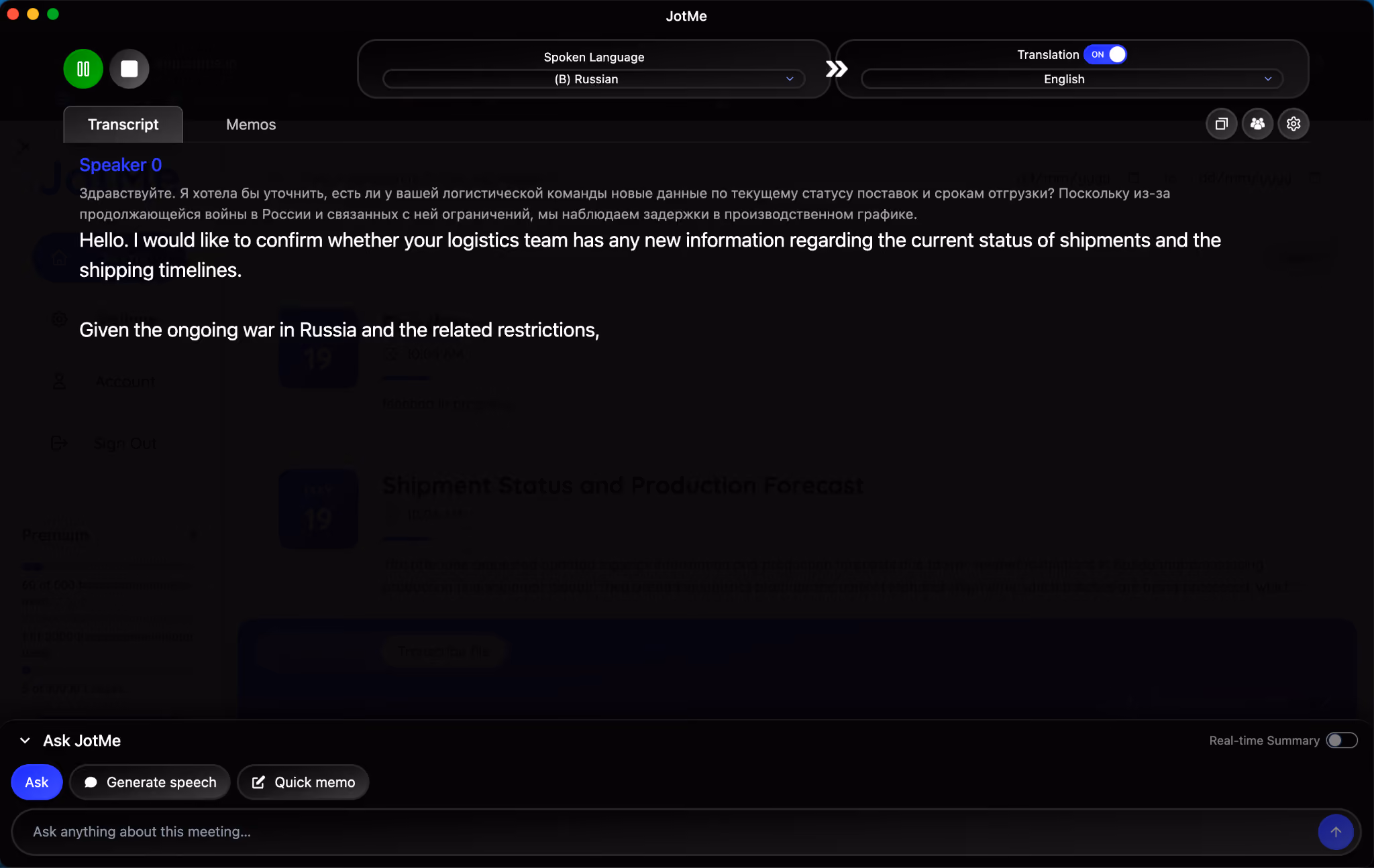 jotme russian to english translation during zoom meeting