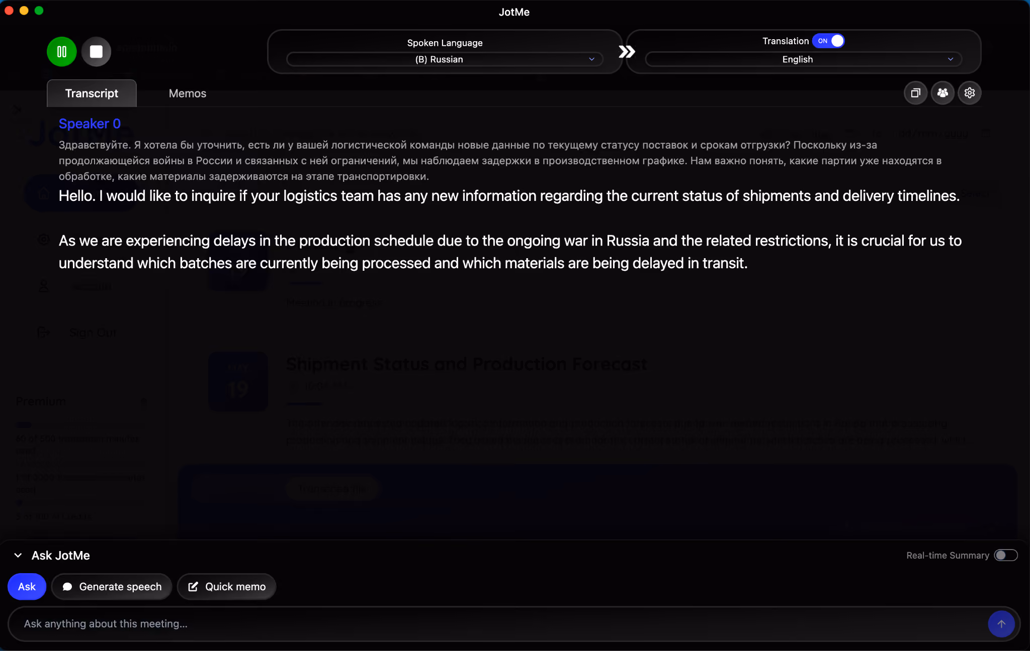 jotme russian to english contextual translation during zoom meeting