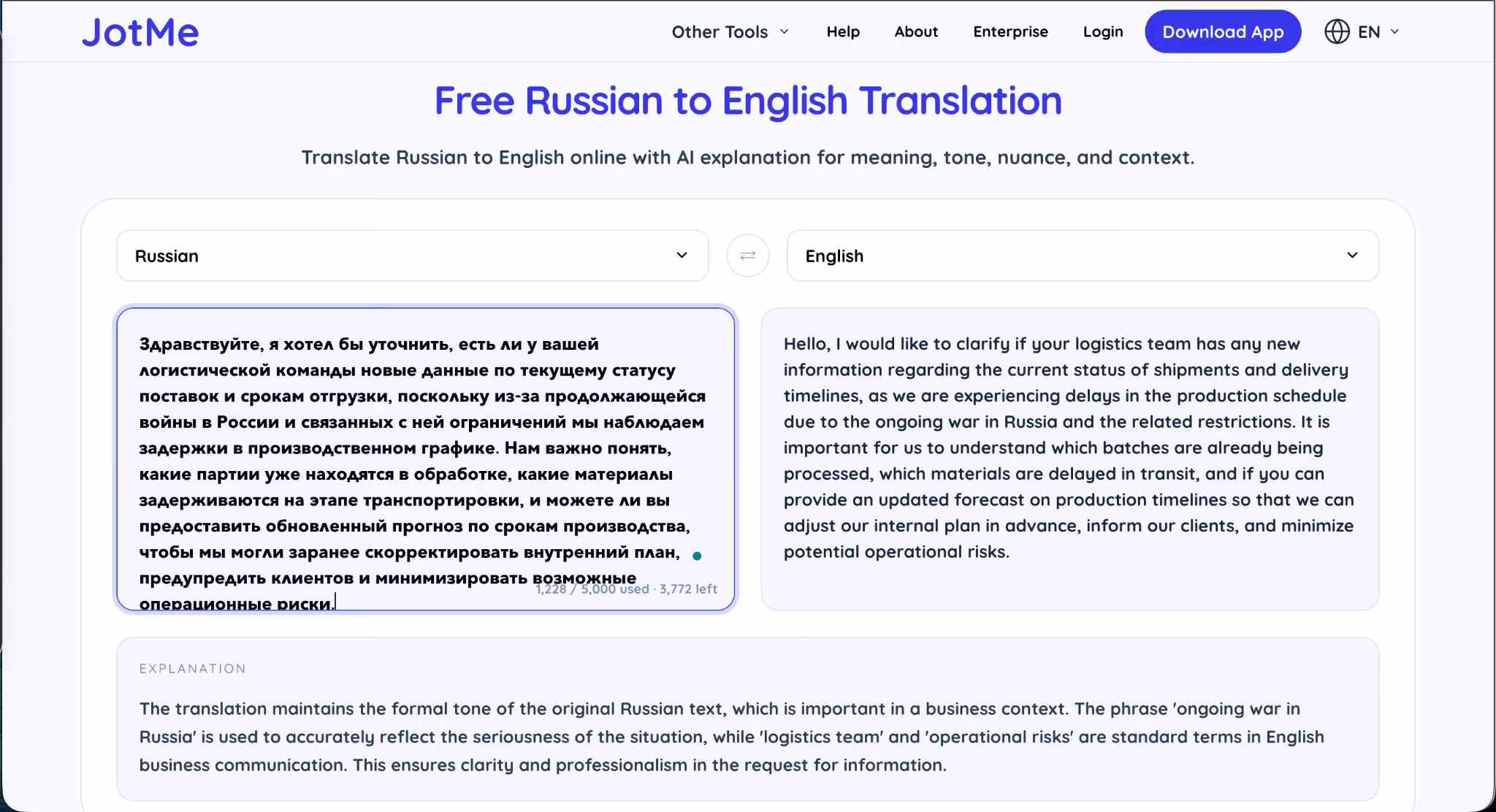 jotme free russian to english text translation