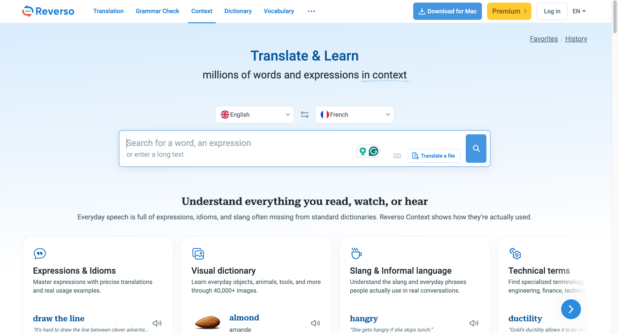 reverso context homepage