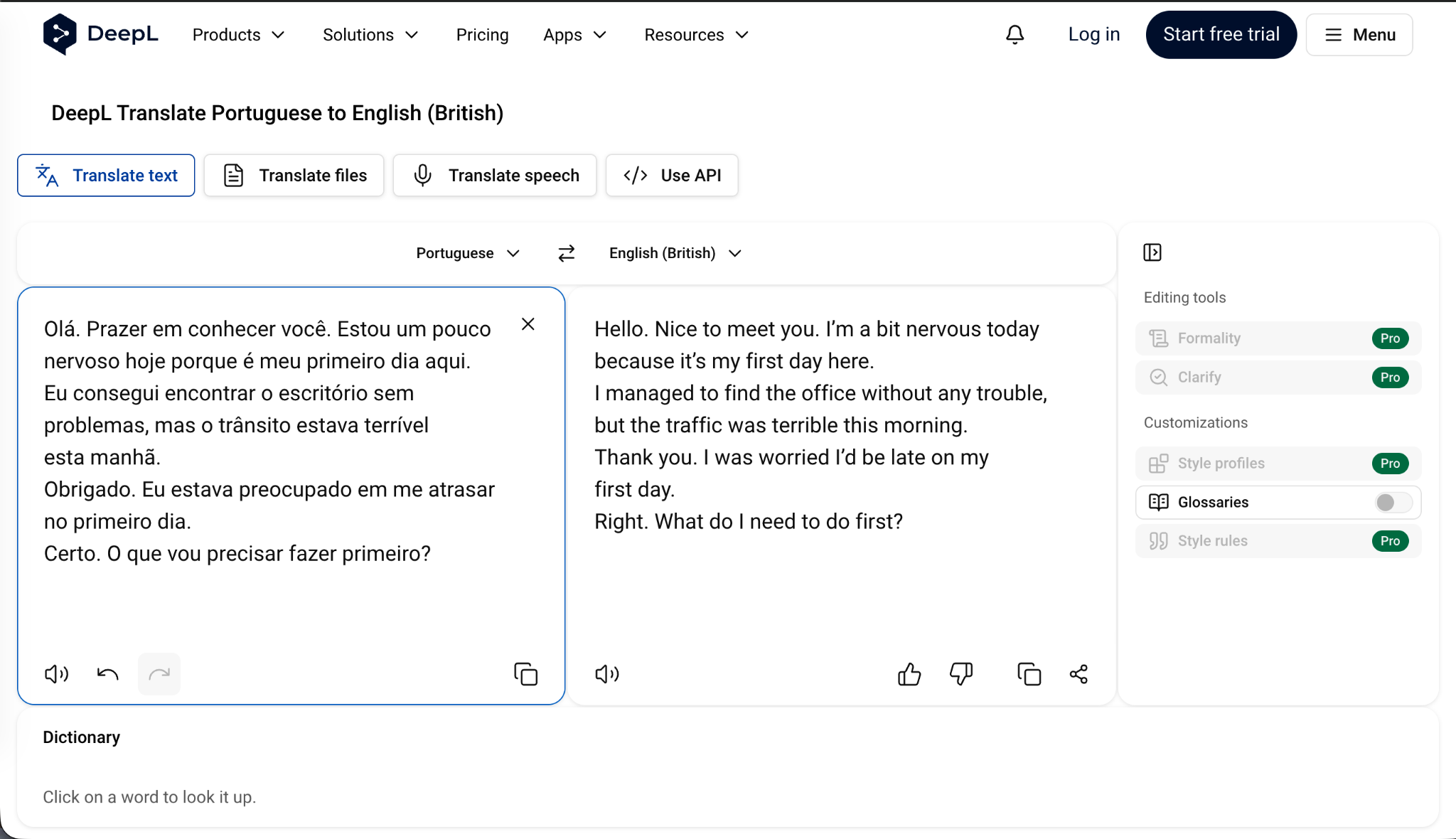 deepl portuguese to english translation