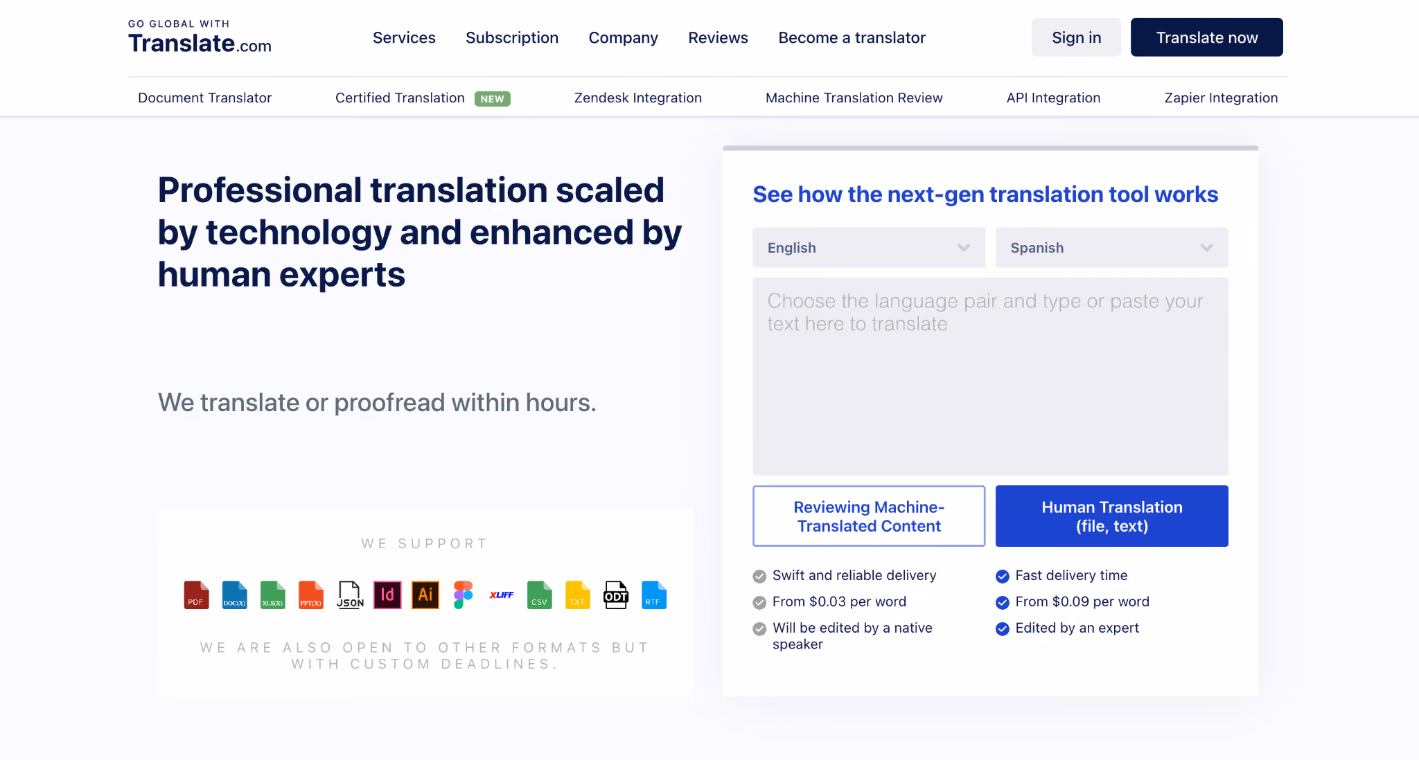 translate homepage