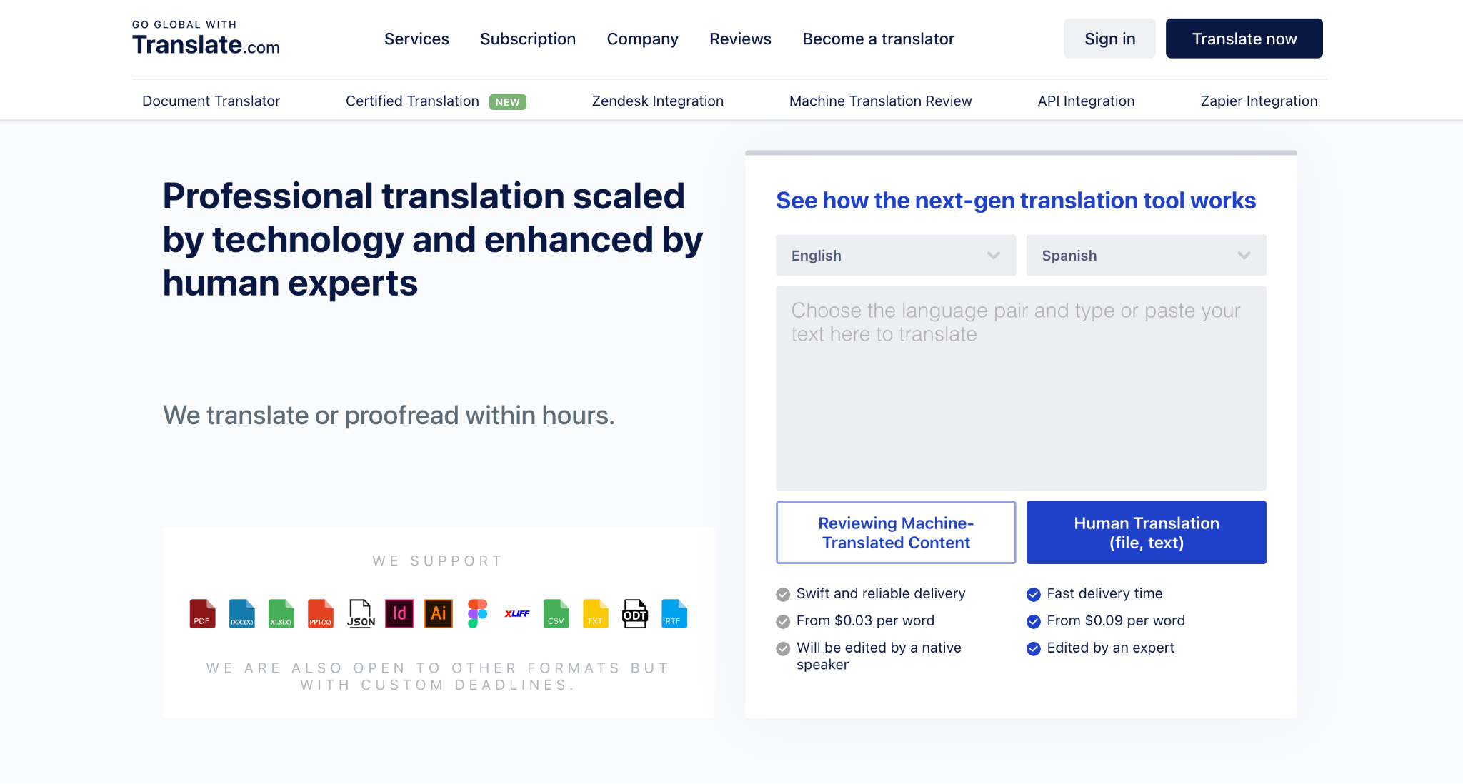 translate homepage