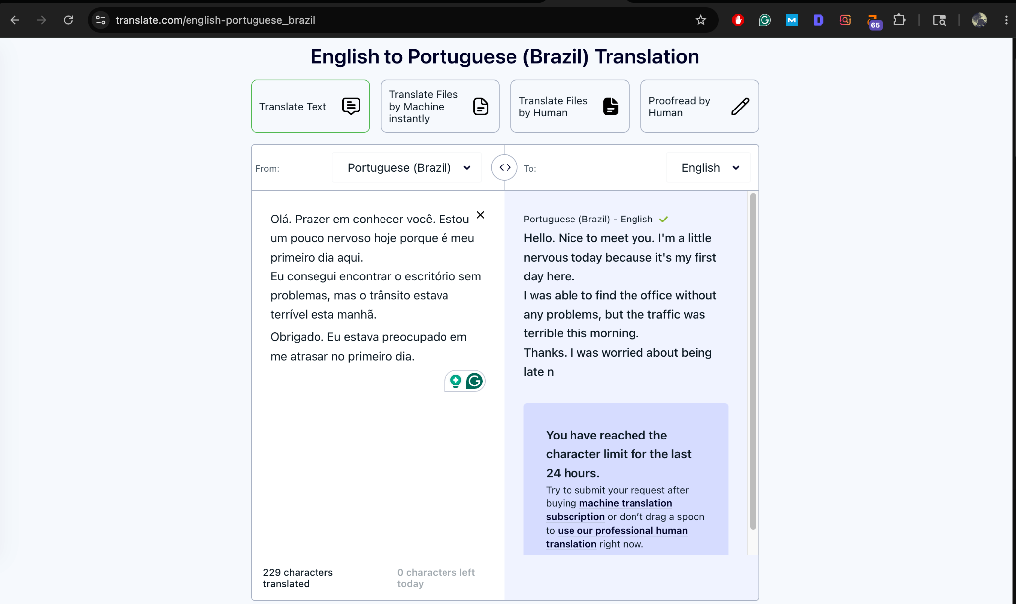 translate portuguese to english translation