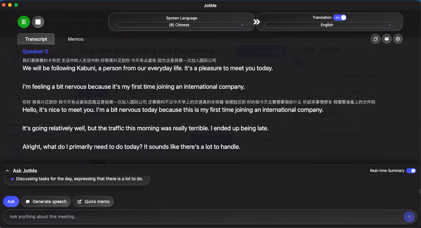 jotme multilingual onboarding meeting transcript