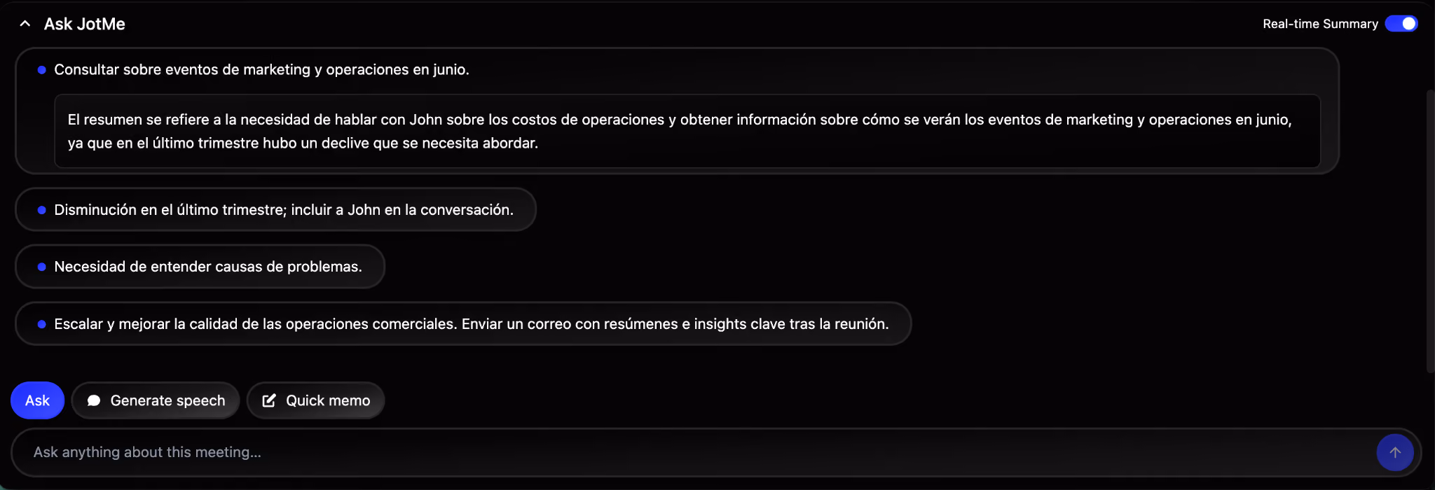 jotme real time summary