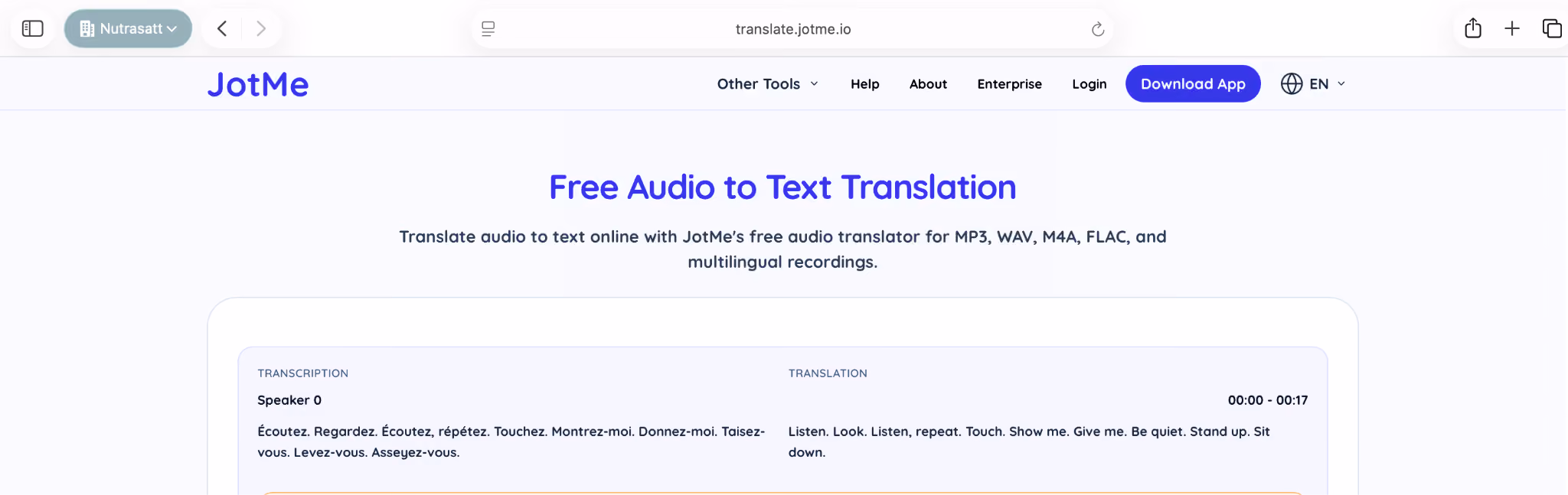 jotme audio to text translation tool
