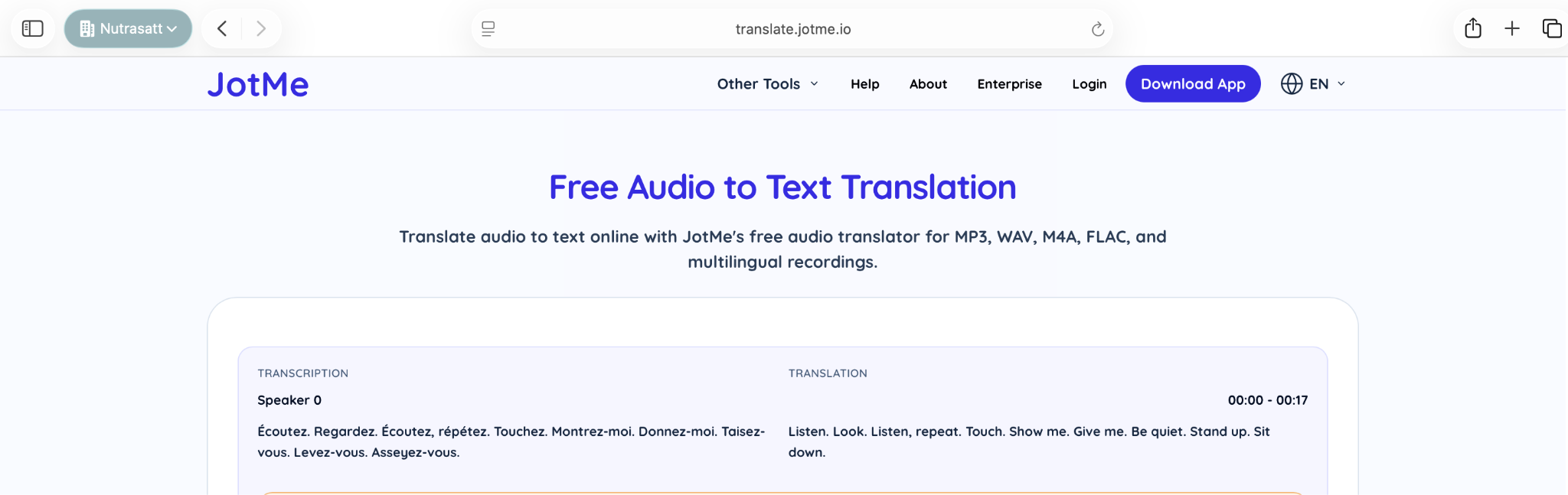 jotme audio to text translation tool