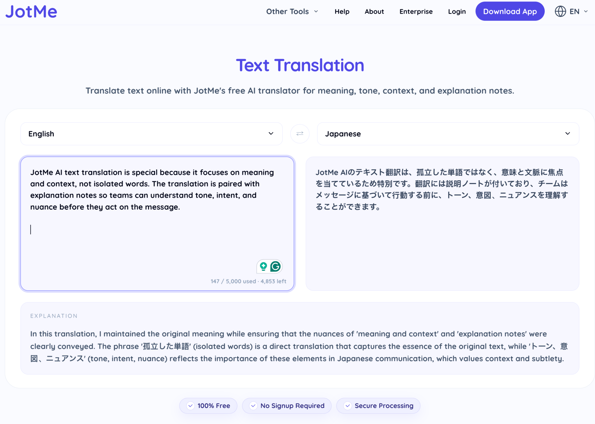 english to japanese text translation by jotme