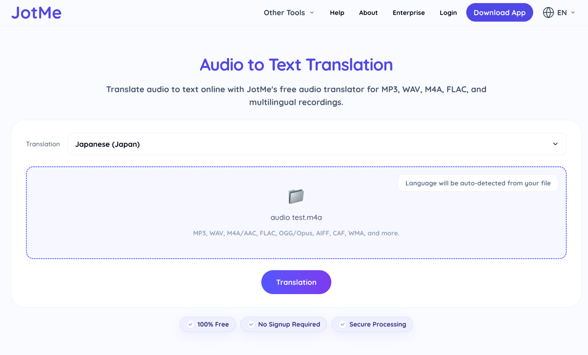 jotme transcribes speech after uploading