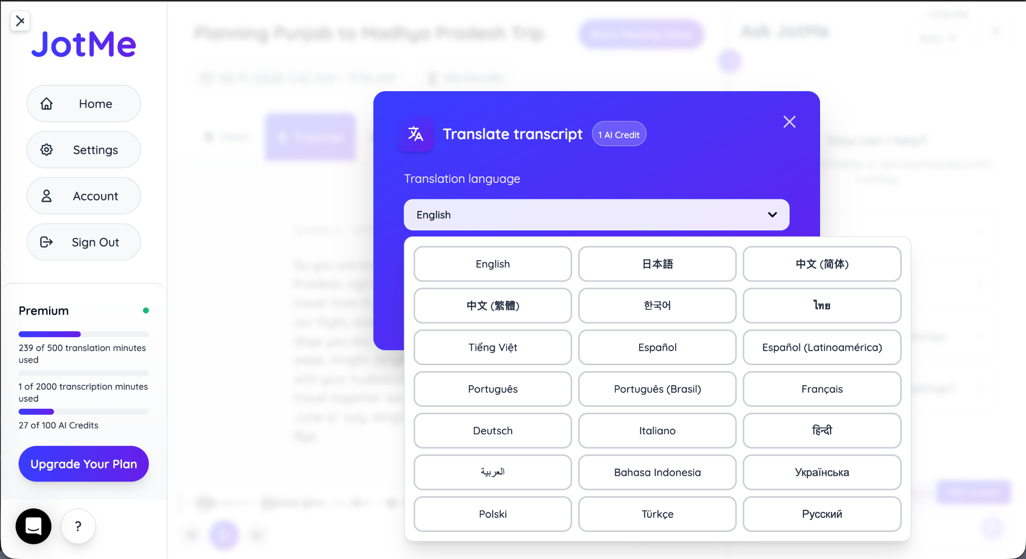 jotme translate transcript
