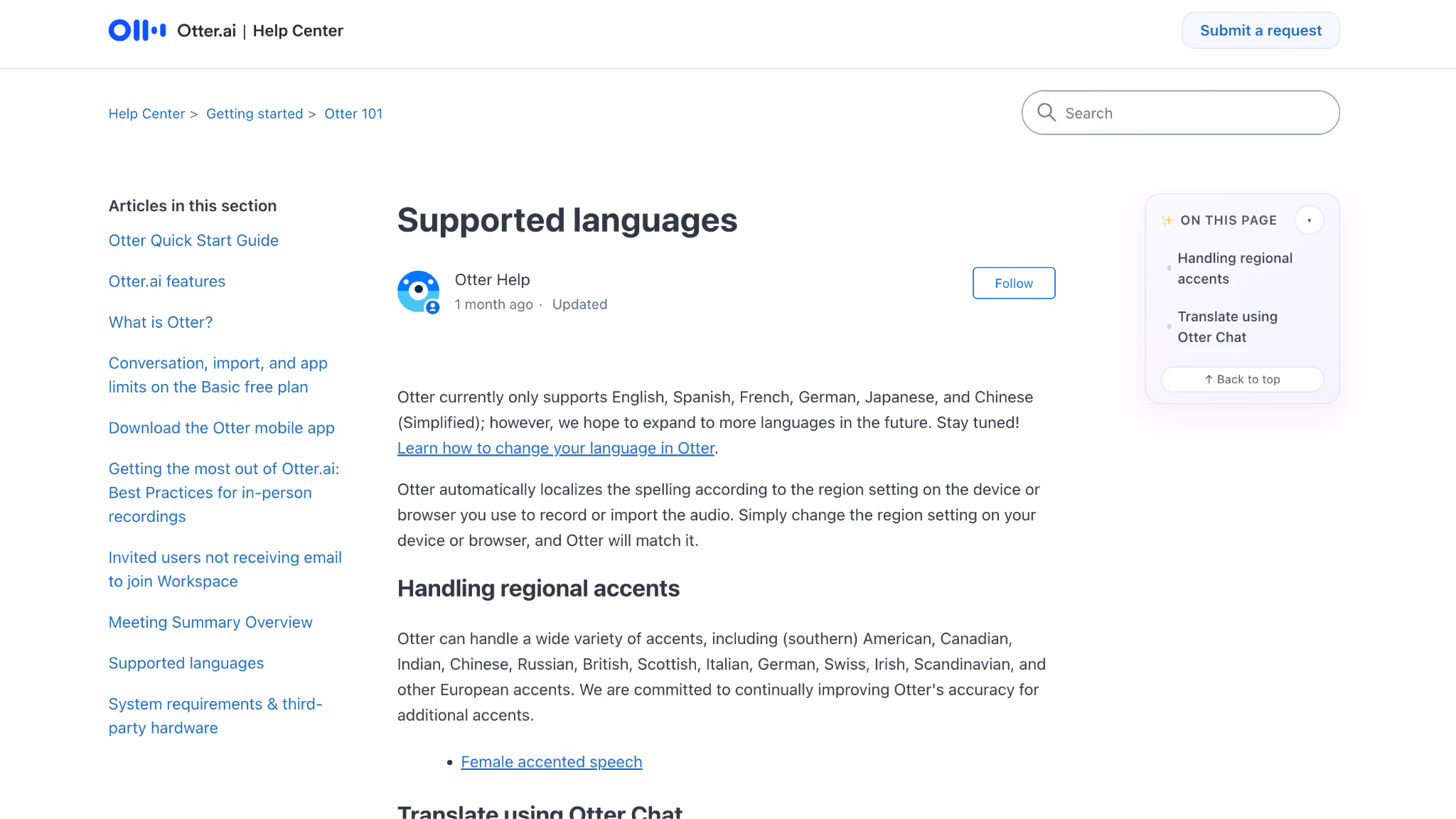 otter ai language support
