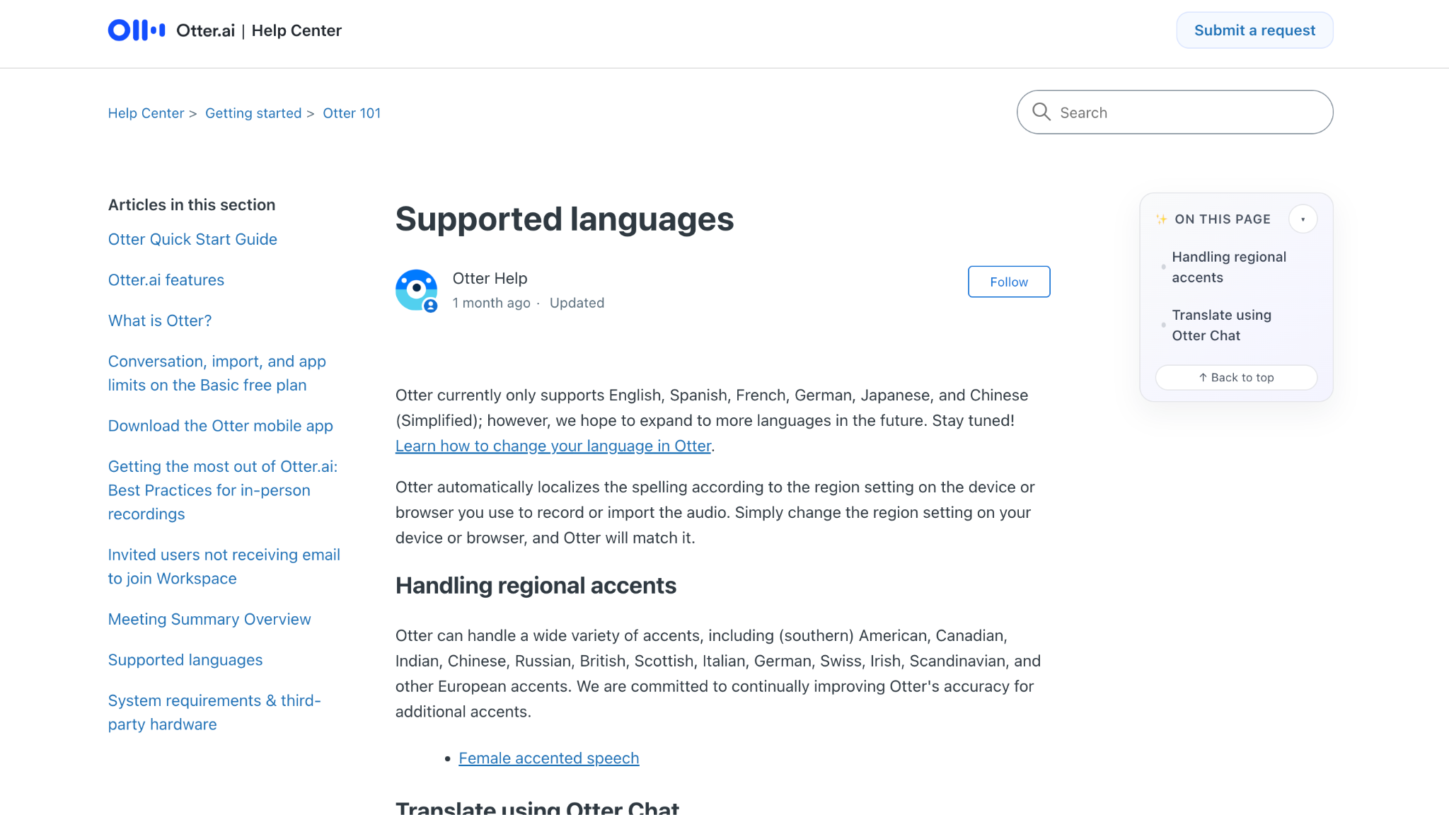 otter ai language support