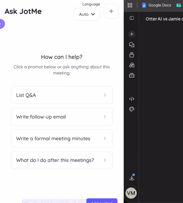 jotme ai ask fetaure
