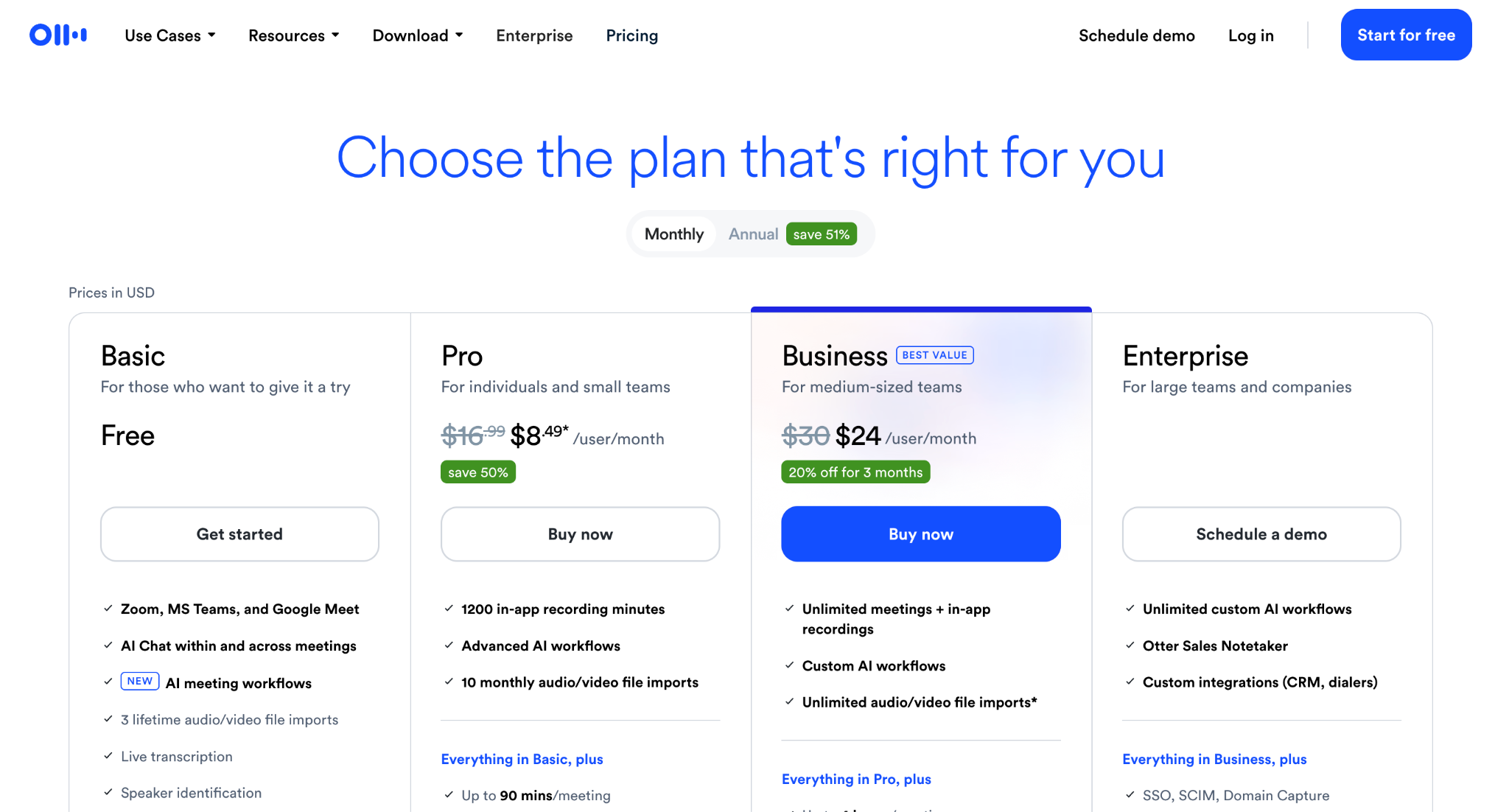 otter ai pricing