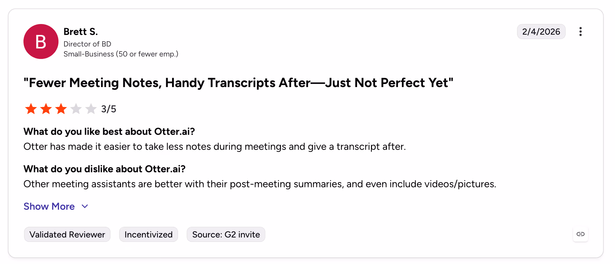 otter ai g2 review for summary