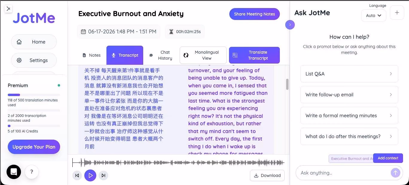 jotme bilingual transcription
