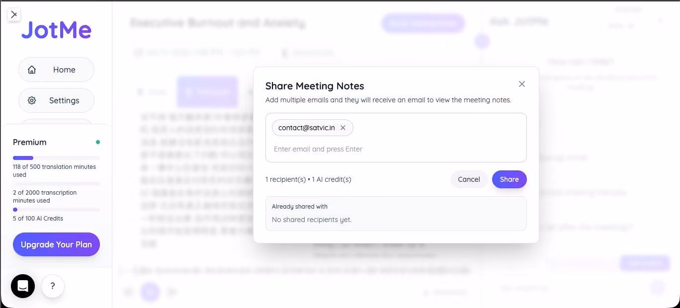 jotme share meeting notes