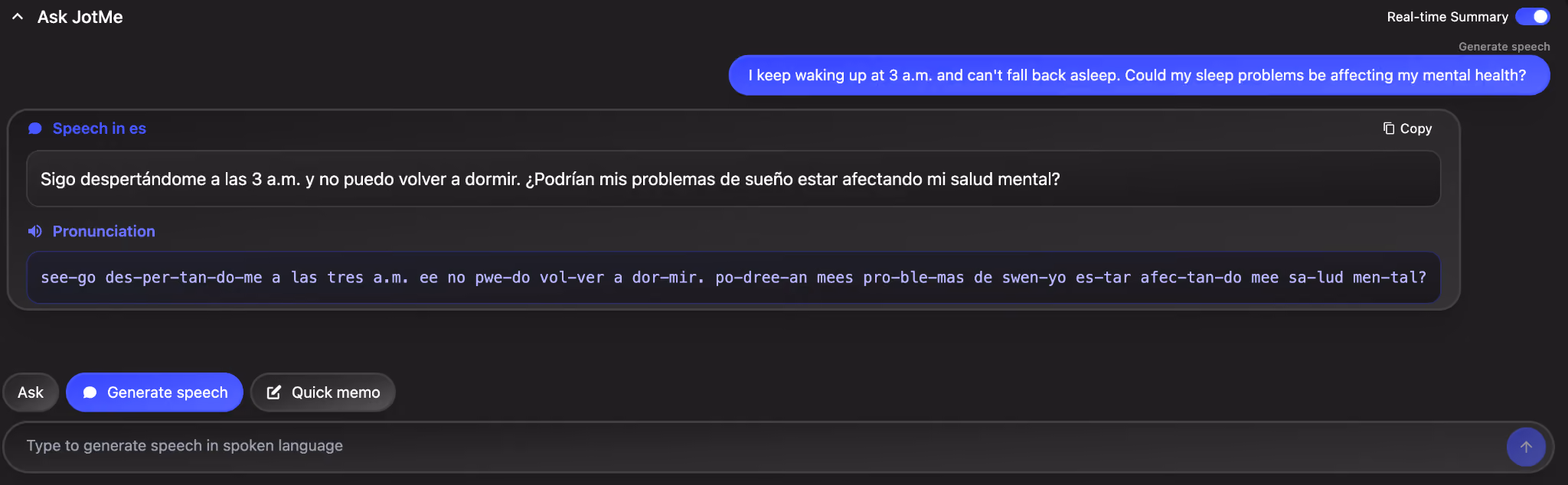 jotme generate speech