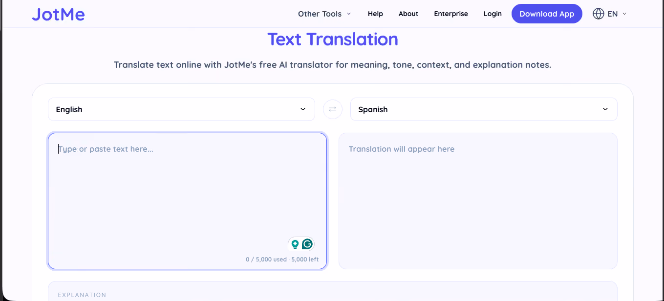 jotme free text to text translation
