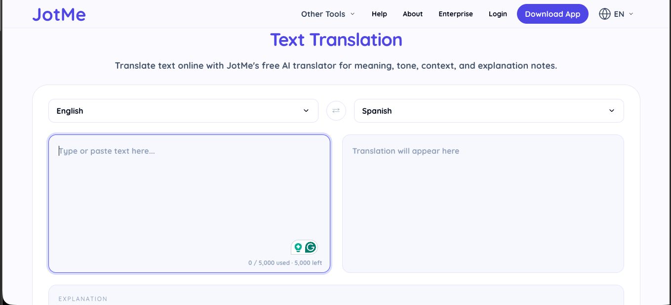jotme free text to text translation