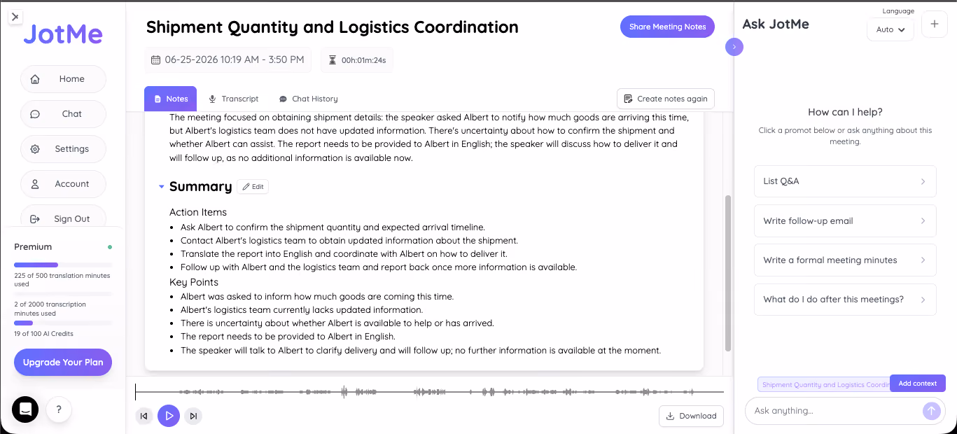 jotme meeting notes