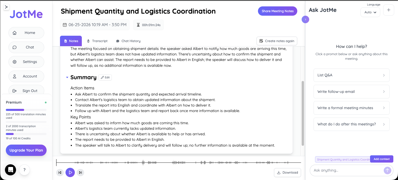 jotme meeting notes
