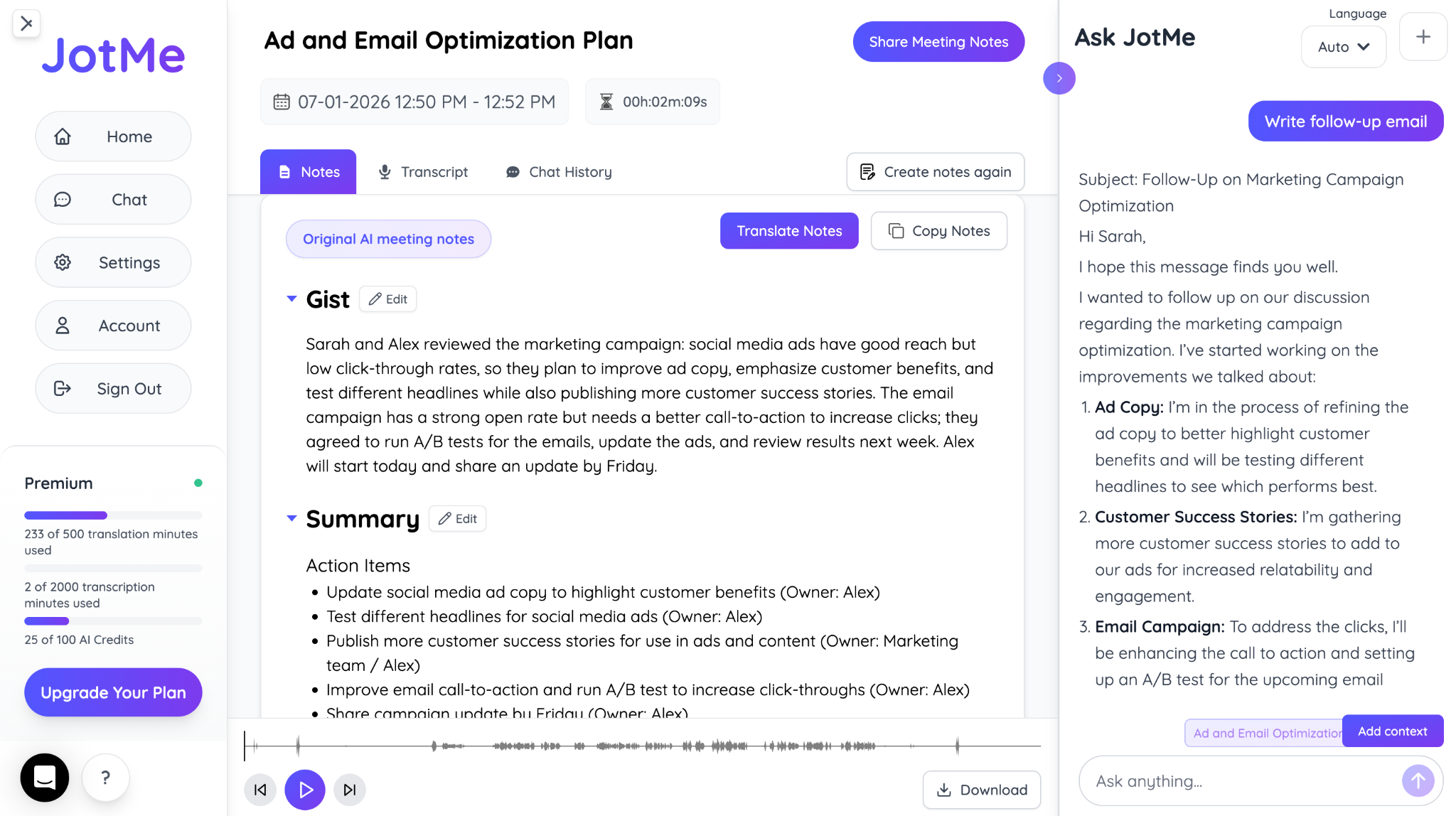 jotme meeting summary