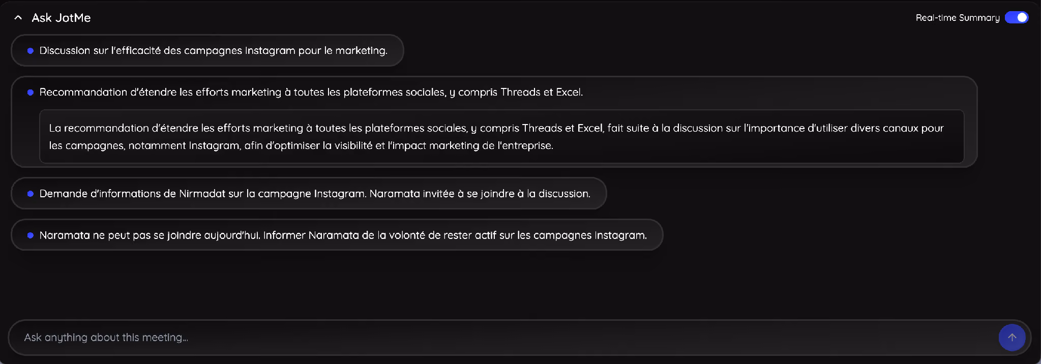 jotme real time summary