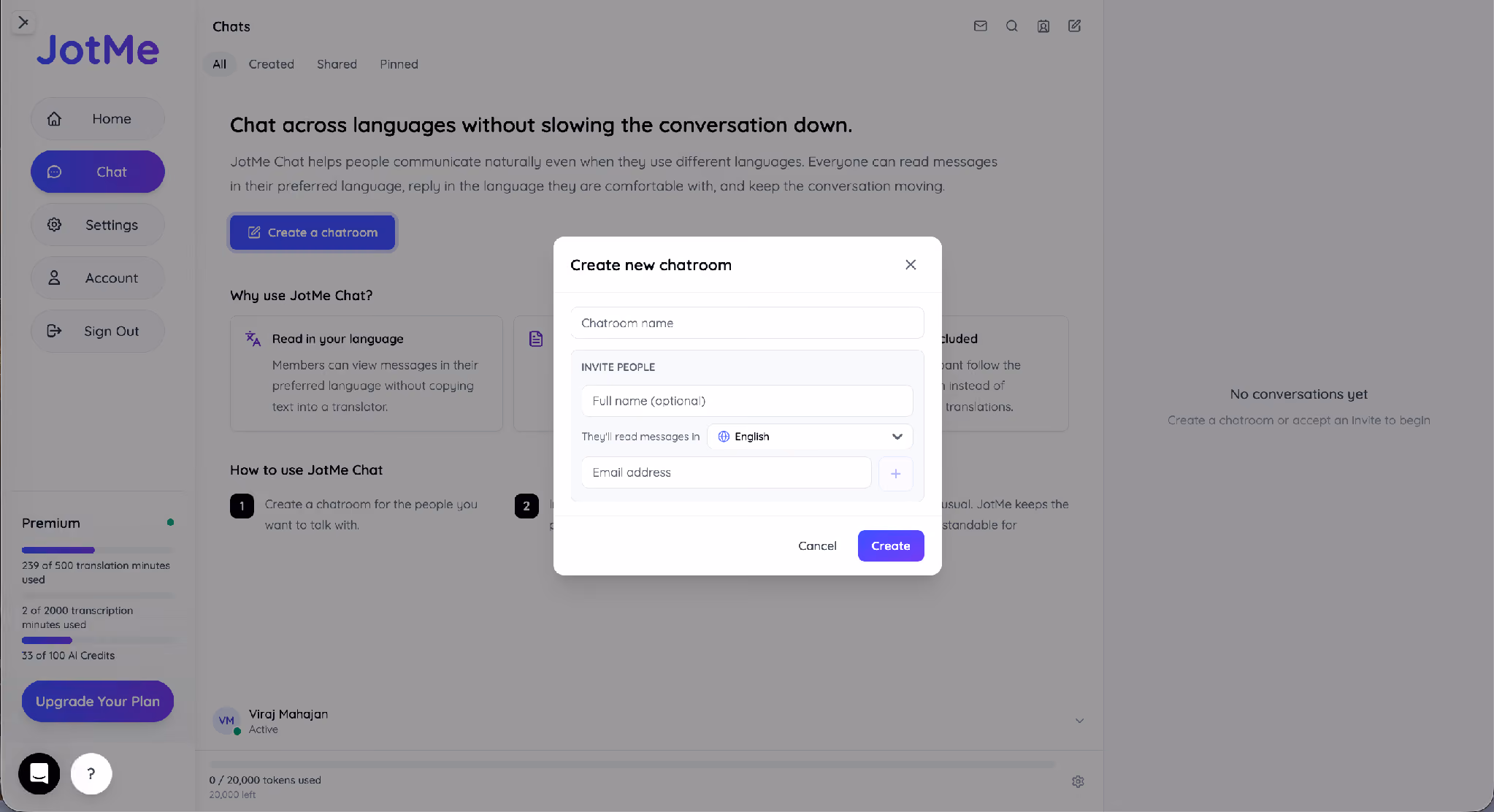 jotme create new chatroom