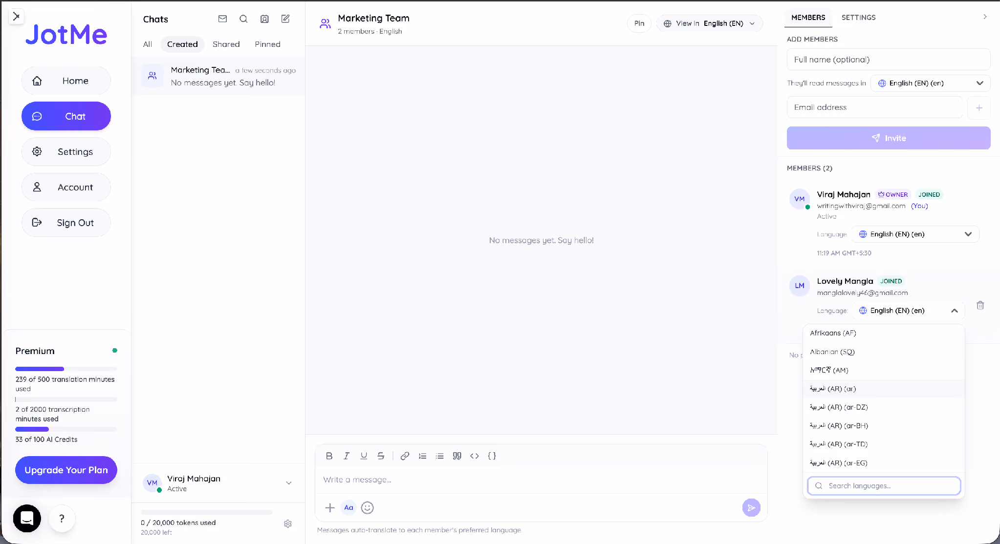 jotme set language