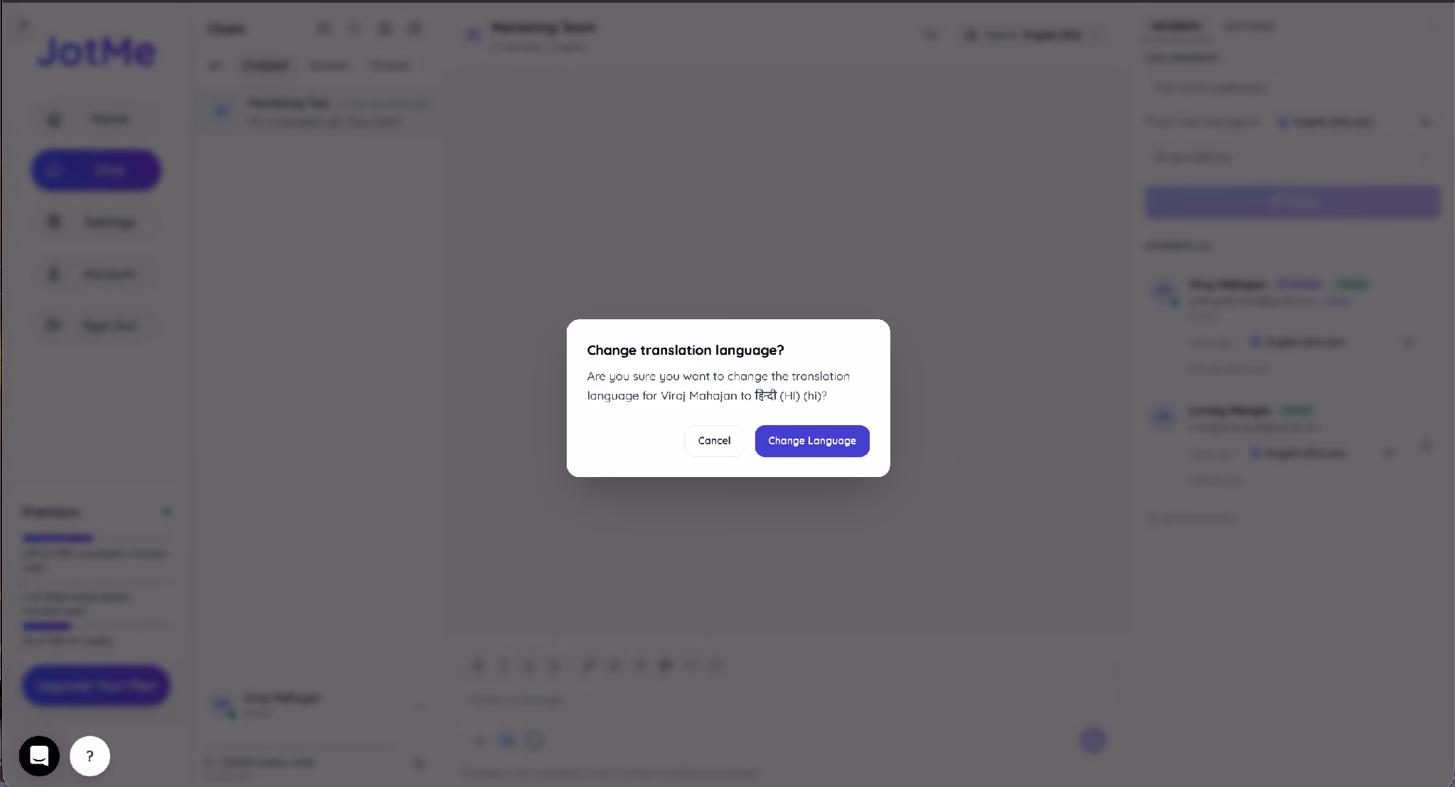 jotme chat change language