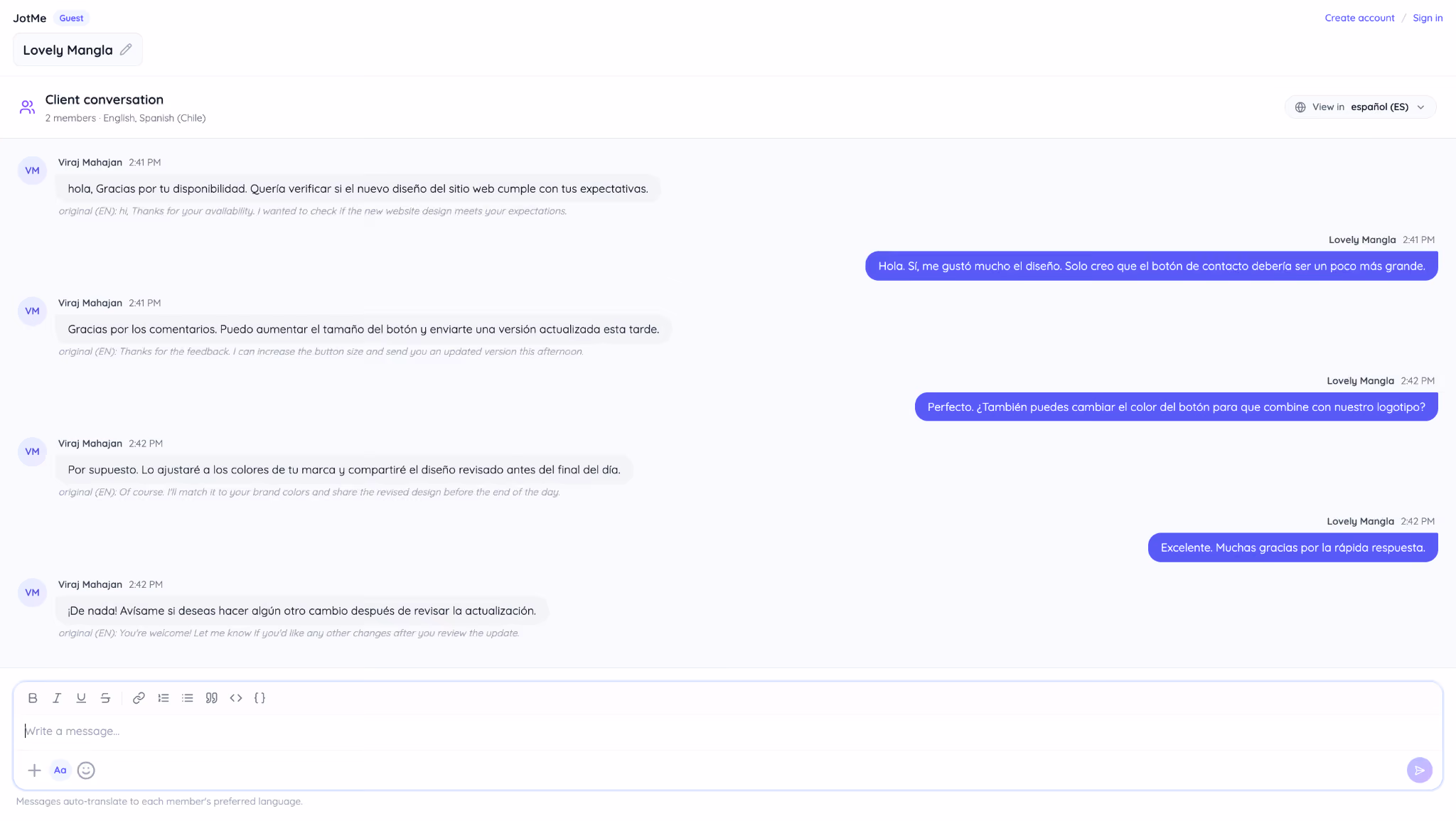 jotme ai chat in spanish