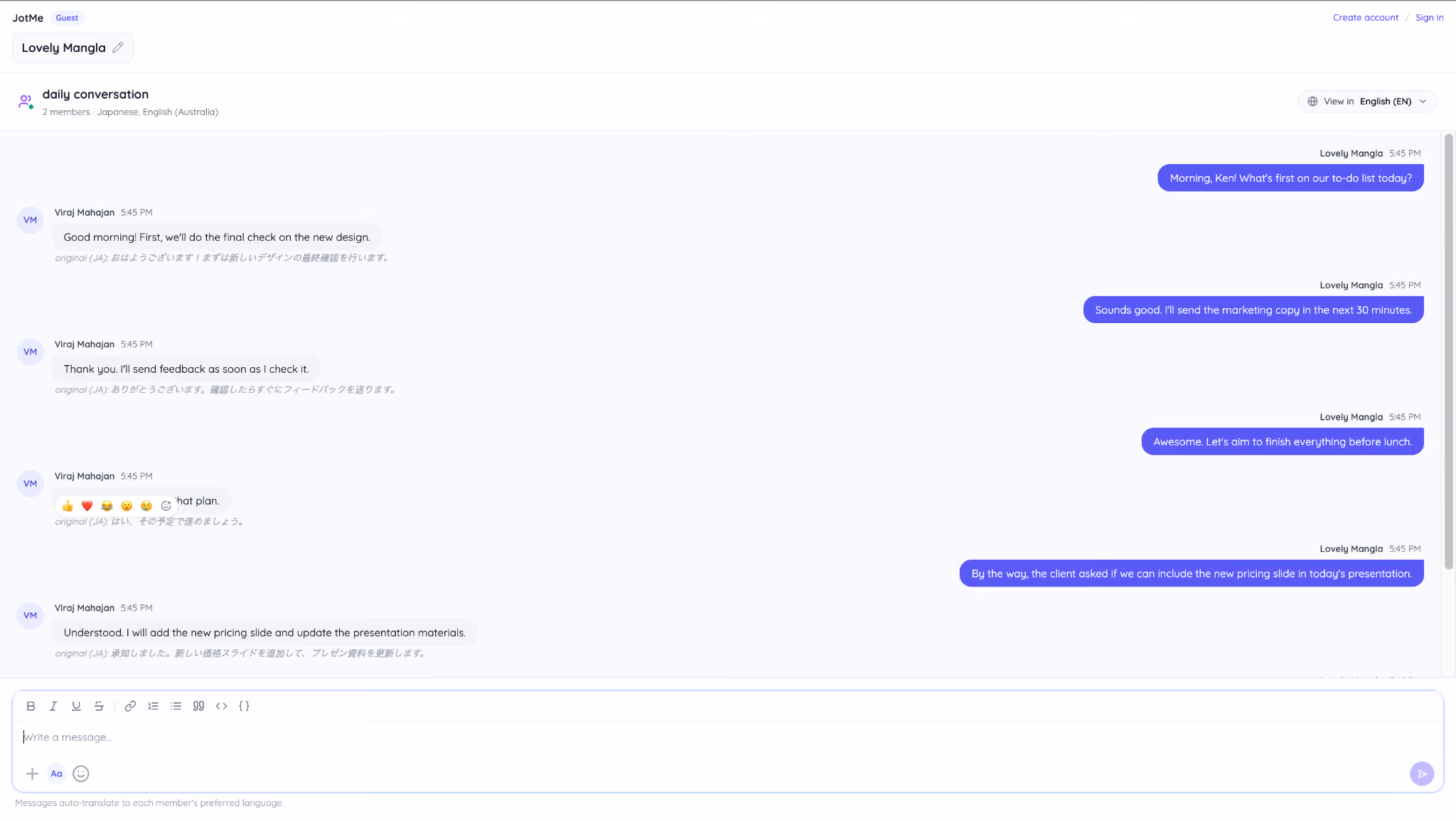 jotme ai chat in english