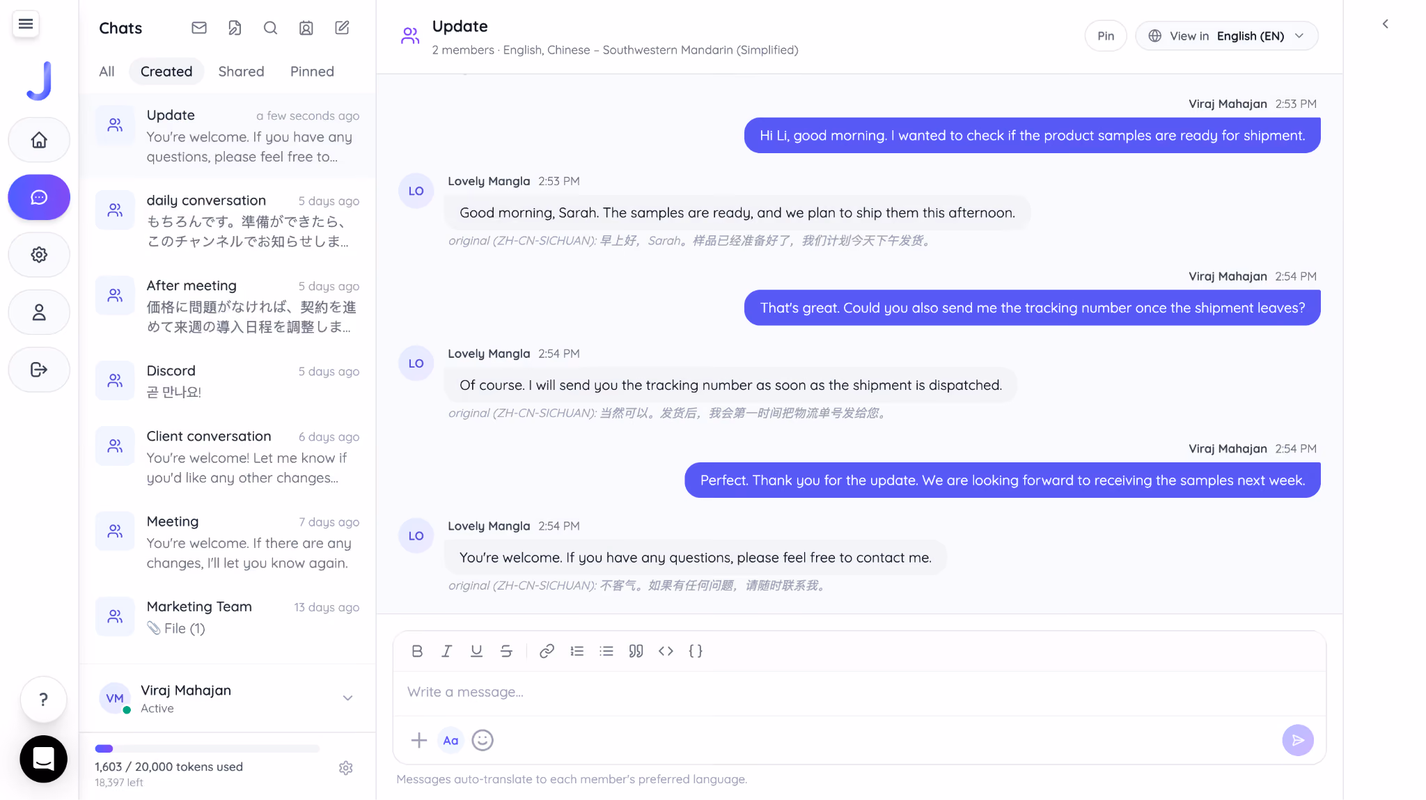jotme ai chat translation in english