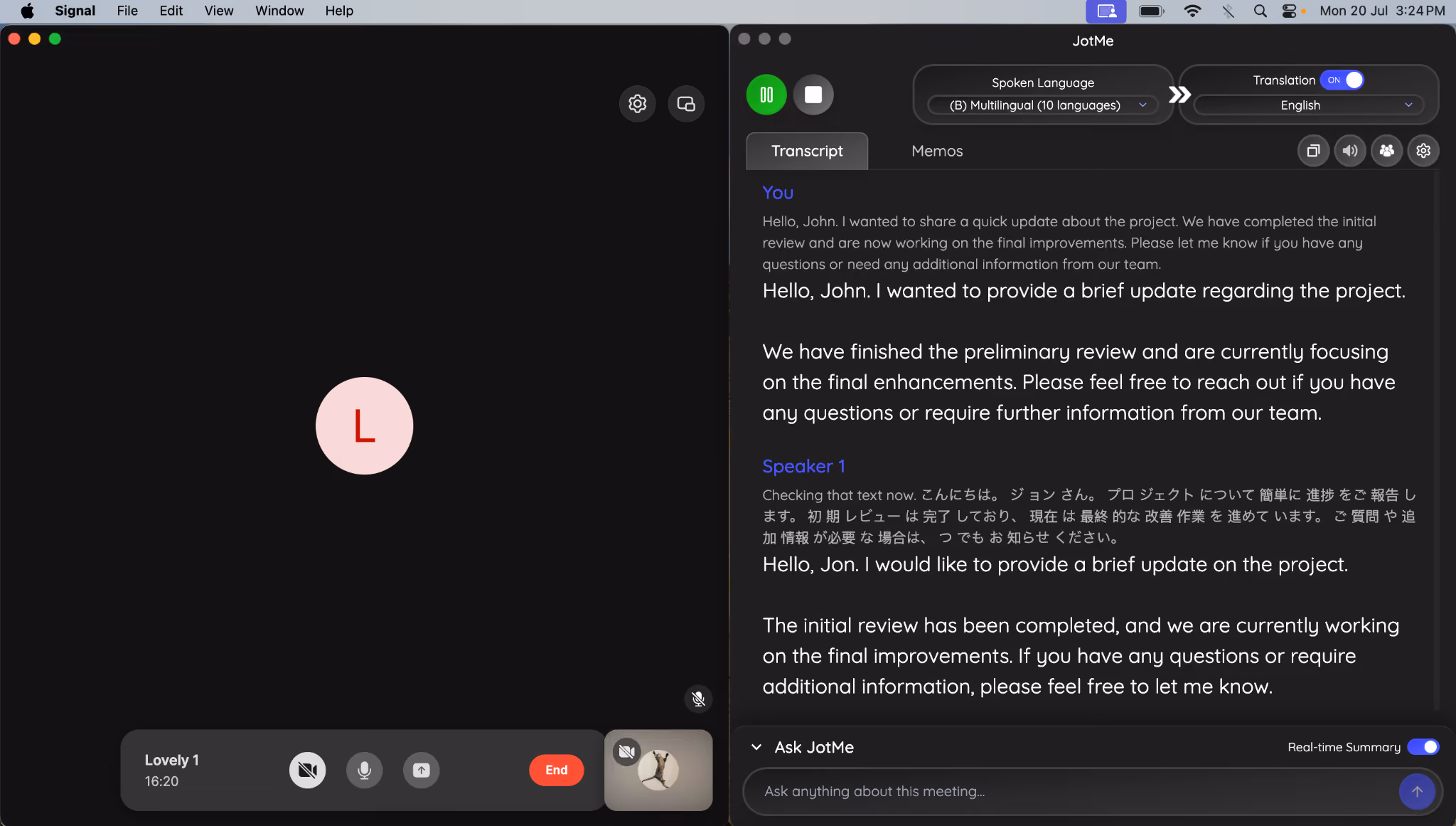 jotme real time translation