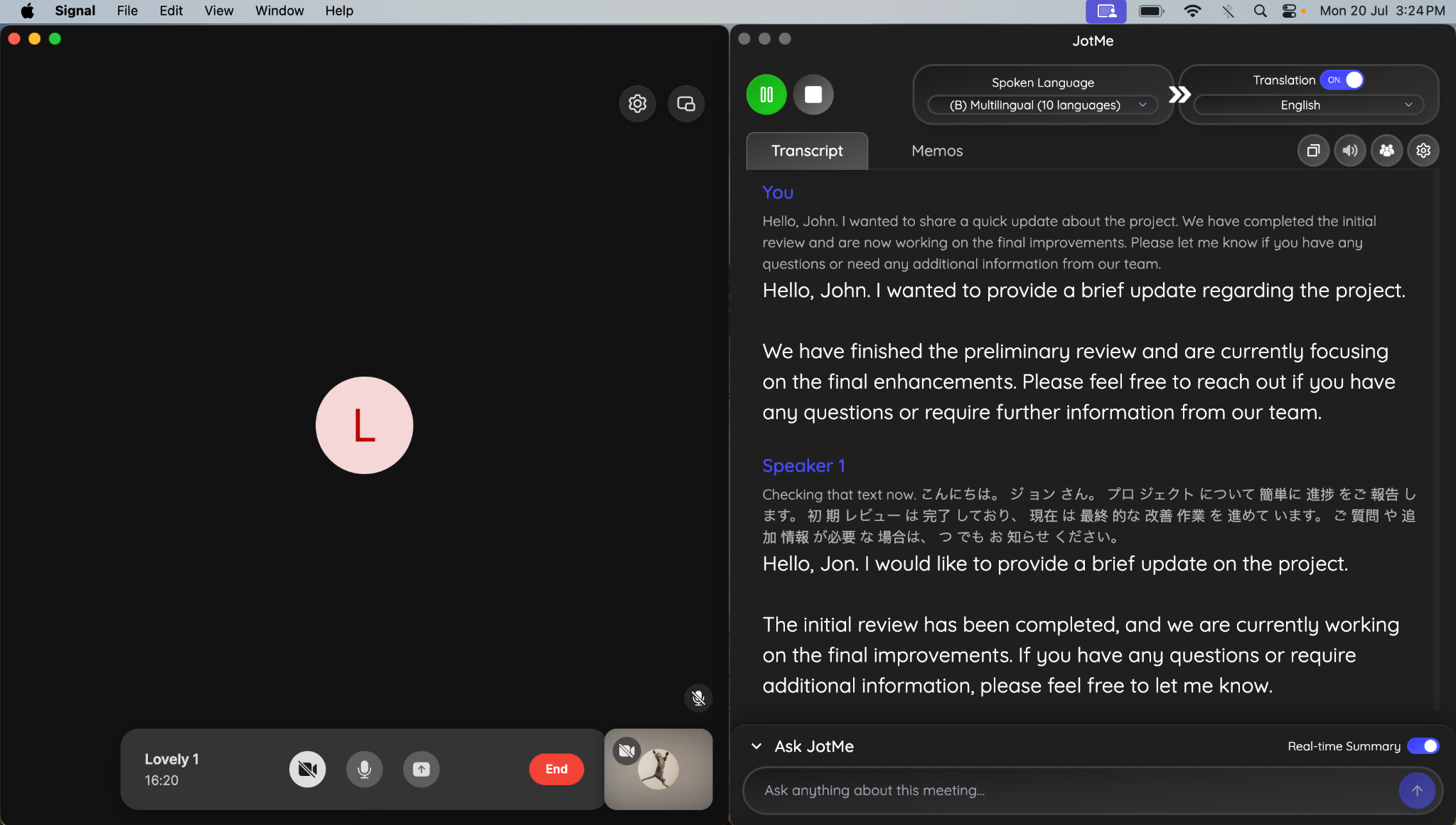 jotme real time translation
