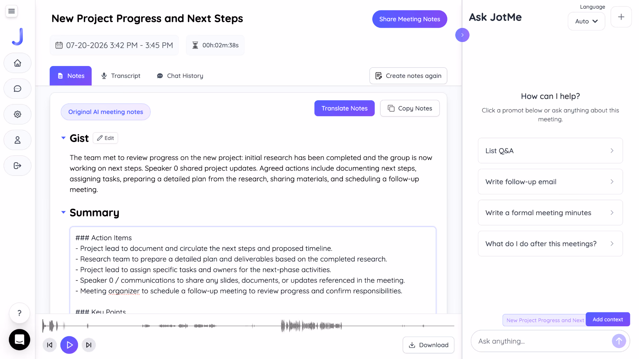 jotme signal ai meeting notes